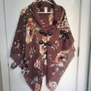 Mixit Brown Shawl with Wide Collar Toggle Closure Layered OS